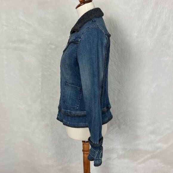 Vintage Vintage 90s Y2K Sherpa Trim Blue Denim Jean Jacket Blue Asphalt M - Picture 3 of 7